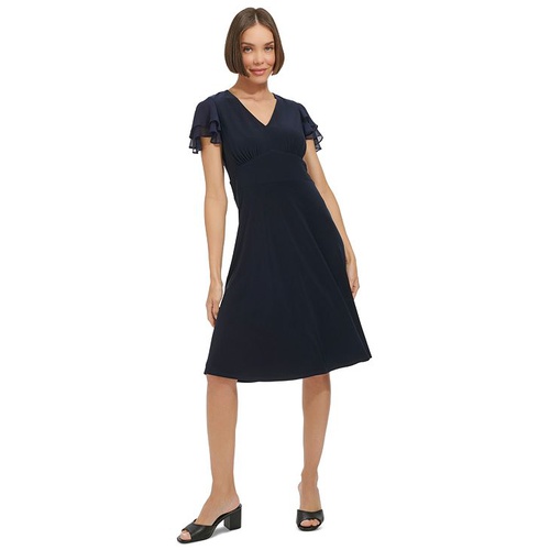 타미힐피거 Womens Flutter-Sleeve Fit & Flare Dress