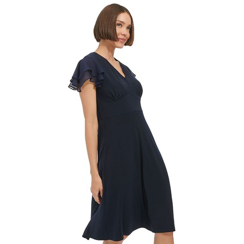 타미힐피거 Womens Flutter-Sleeve Fit & Flare Dress