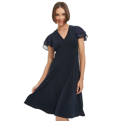 타미힐피거 Womens Flutter-Sleeve Fit & Flare Dress