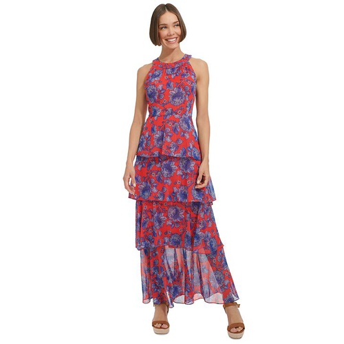 타미힐피거 Womens Floral-Print Tiered Halter Maxi Dress