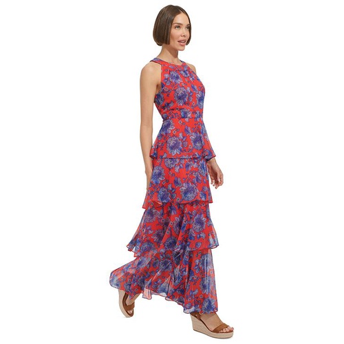 타미힐피거 Womens Floral-Print Tiered Halter Maxi Dress