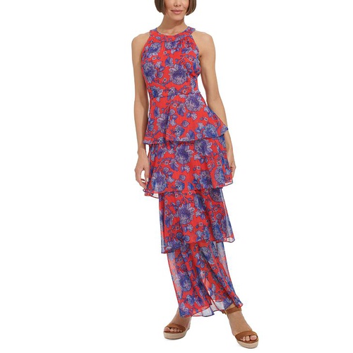 타미힐피거 Womens Floral-Print Tiered Halter Maxi Dress