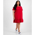 Plus Size Short-Sleeve Tiered Embroidered Dress