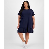 Plus Size Short-Sleeve Tiered Embroidered Dress