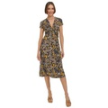 Womens Printed V-Neck Midi Dress