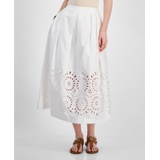 Womens Cotton Eyelet-Border A-Line Skirt
