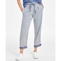 Womens Cotton High-Rise Tie Pants