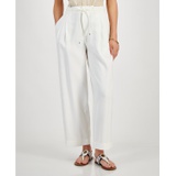Womens Belted Pleated-Front Ankle Pants