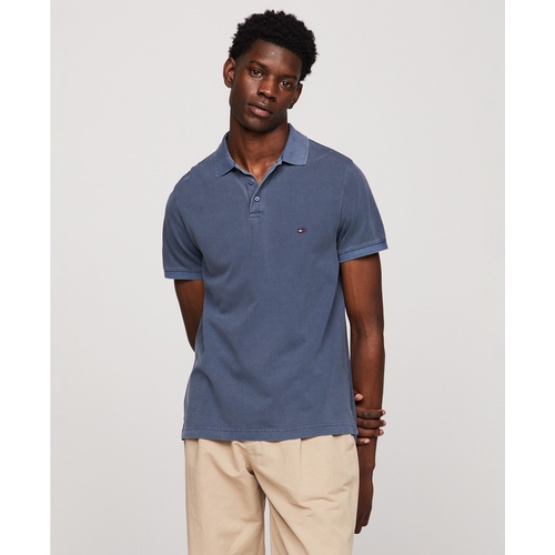 타미힐피거 Mens Short Sleeve Garment-Dyed Polo Shirt
