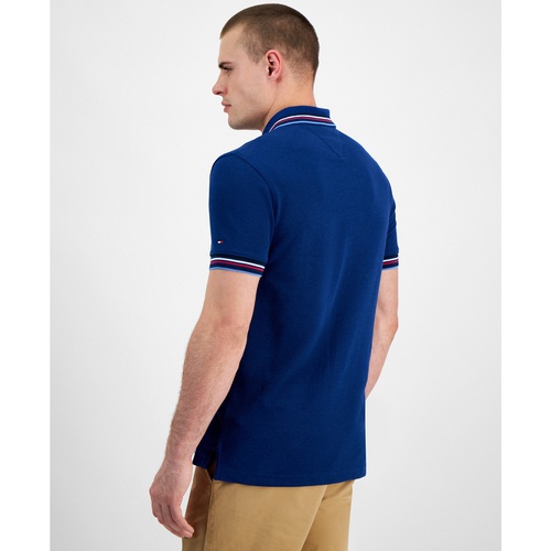 타미힐피거 Mens Bubble Stitch Contrast Global Stripe Short Sleeve Polo Shirt