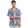 Mens Diffused Foliage Short Sleeve Button-Front Linen Camp Shirt
