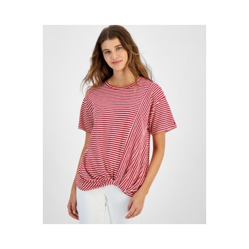 타미힐피거 Womens Striped Twist-Hem T-Shirt