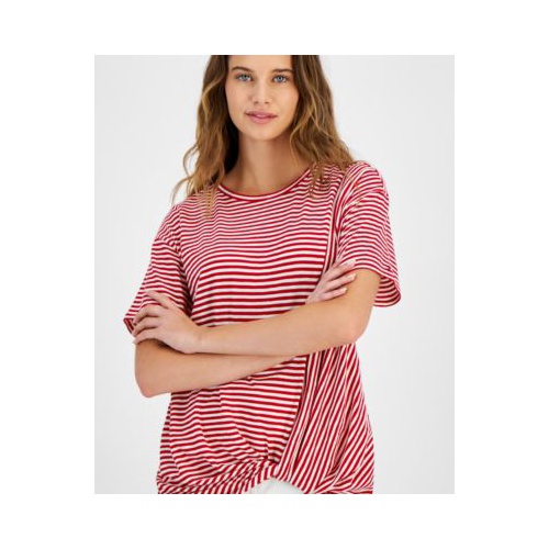 타미힐피거 Womens Striped Twist-Hem T-Shirt