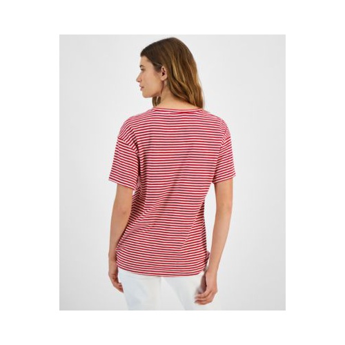 타미힐피거 Womens Striped Twist-Hem T-Shirt