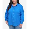 Plus Size Printed Cotton Utility Shirt