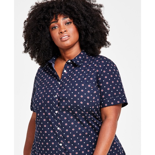 타미힐피거 Plus Size Button-Front Camp Shirt