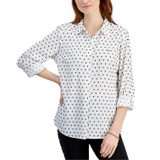 Womens Clip-Dot Roll-Sleeve Shirt