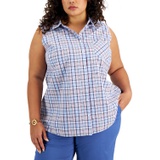 Plus Size Cotton Sleeveless Shirt