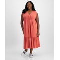 Plus Size Solid Tiered Sleeveless Midi Dress