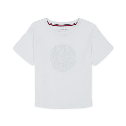 타미힐피거 Little Girls Embroidered Crest Short-Sleeve Boxy T-Shirt