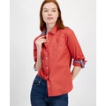 Womens Cotton Roll-Tab Button Shirt