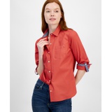 Womens Cotton Roll-Tab Button Shirt