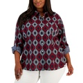 Plus Size Cotton Printed Utility Shirt