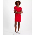 Womens Cotton Striped Tape-Trim T-Shirt Dress