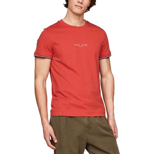 타미힐피거 Mens Tommy Logo-Tipped Cotton T-Shirt