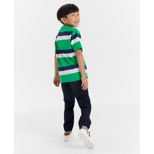 타미힐피거 Little Boys Varsity H Stripe Embroidered Logo Graphic T-Shirt