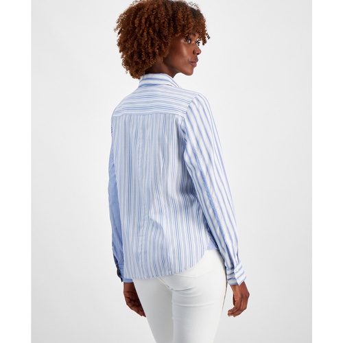 타미힐피거 Womens Blanket Stripe Roll-Tab Shirt