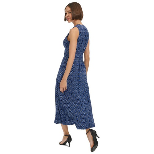 타미힐피거 Womens Printed V-Neck Midi Dress