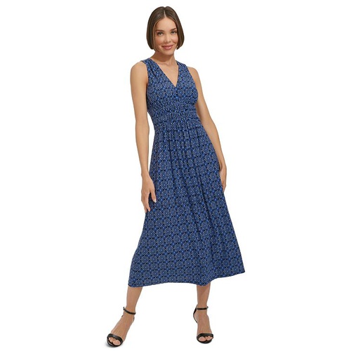 타미힐피거 Womens Printed V-Neck Midi Dress