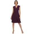 Womens V-Neck Cap-Sleeve Fit & Flare Dress