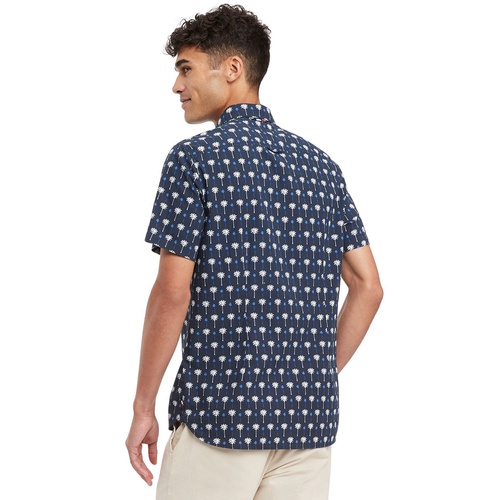 타미힐피거 Mens Slim-Fit Short Sleeve Button-Front Palm Print Shirt