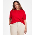 Plus Size Ribbed Short-Sleeve Polo Sweater