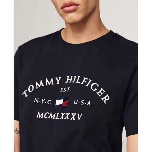 타미힐피거 Mens Embroidered Tommy Arch Logo T-Shirt