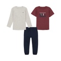 Toddler Boy Long Sleeve Heather Thermal Short Sleeve Logo Tee and Twill Joggers 3-Piece Set