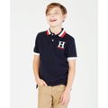 Little Boys Striped Collar Embroidered Matt Polo