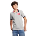 Little Boys Striped Collar Embroidered Matt Polo