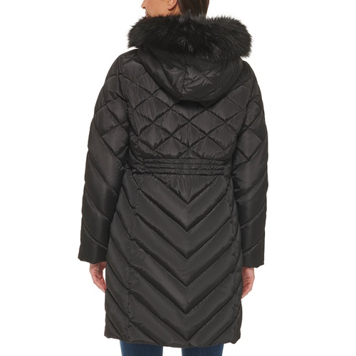 타미힐피거 Womens Faux-Fur-Trim Hooded Puffer Coat