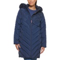 Womens Faux-Fur-Trim Hooded Puffer Coat