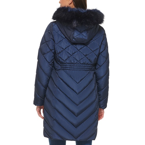 타미힐피거 Womens Faux-Fur-Trim Hooded Puffer Coat