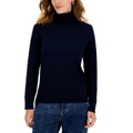 Womens Cotton Solid Button Cuff Turtleneck Sweater