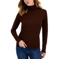 Womens Cotton Solid Button Cuff Turtleneck Sweater