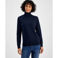 Womens Cotton Solid Button Cuff Turtleneck Sweater