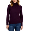 Womens Cotton Solid Button Cuff Turtleneck Sweater