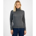 Womens Cotton Solid Button Cuff Turtleneck Sweater