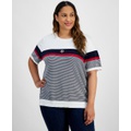 Plus Size Colorblocked Short Sleeve Sweater