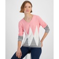 Womens V-Neck Long-Sleeve Cotton Argyle Sweater